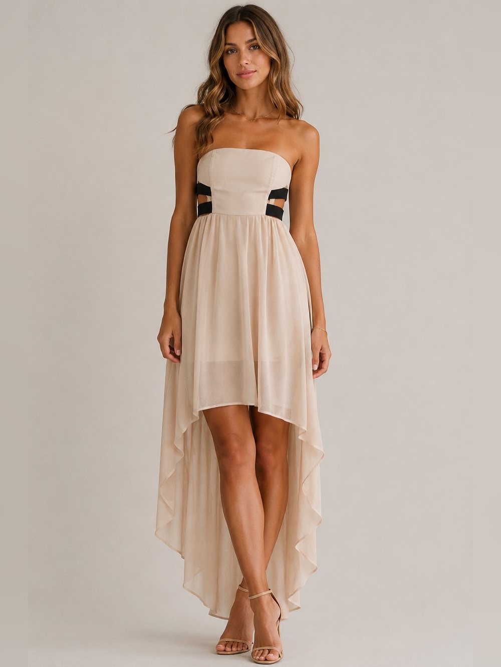 ✨ ANIINA Strapless Cut Out High-Low Dress Size Small | Cream Formal Prom Wedding